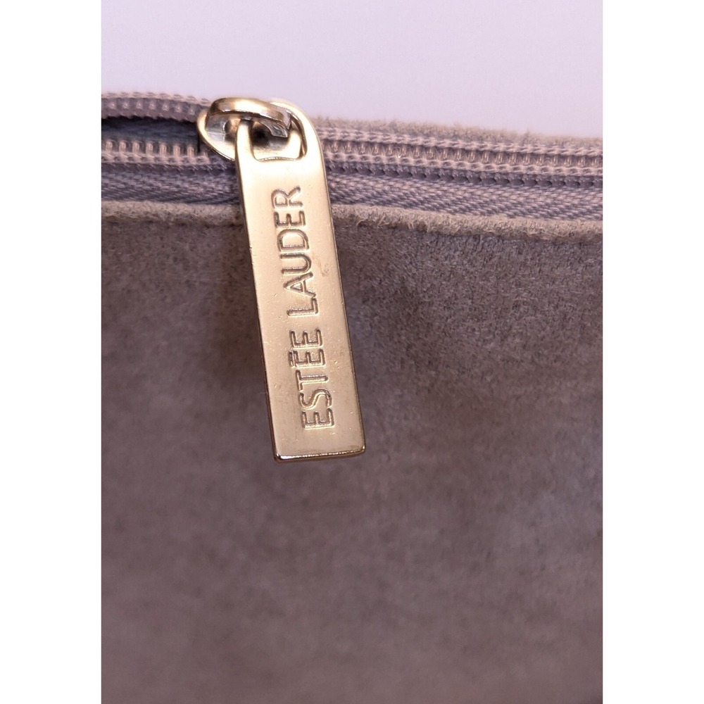 Estee Lauder Faux Suede Gray Cosmetic Zipper Bag Pouch Clutch + Travel Mirror - Picture 9 of 11
